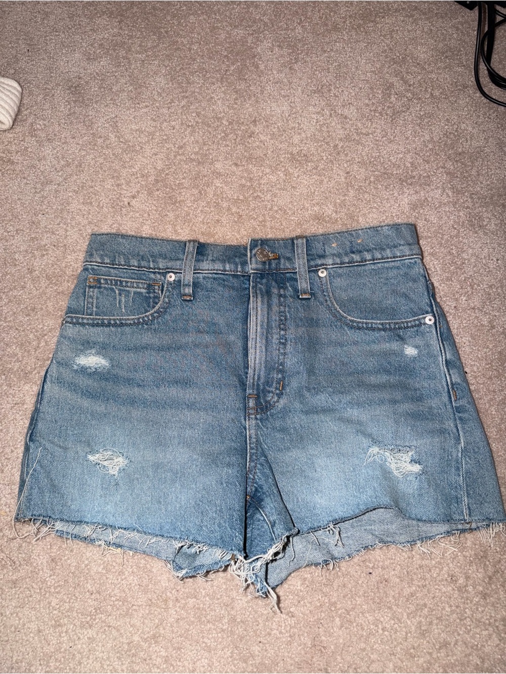 Madewell Distressed Mid-Blue High-Rise Denim Shorts